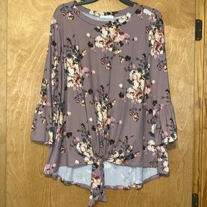 Reborn J XL Mauve Floral Top with Bell Sleeves and Tie